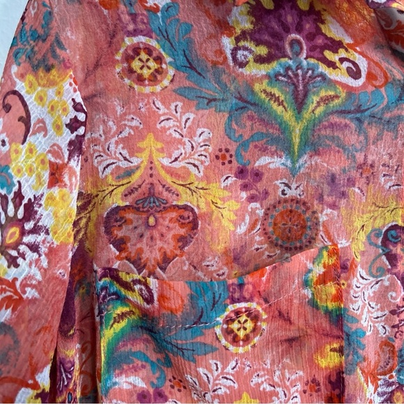 JESSICA LONDON Women’s 16W Long Tunic Colorful SHEER Roll Tab‎  Button Topper - Picture 5 of 15